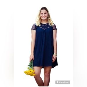 Xhilaration  Womens Dress Navy Blue Lace High Neck Sleeveless Steampunk L